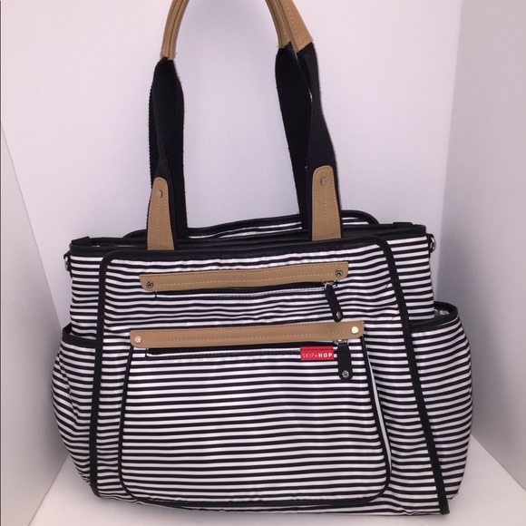 skip hop black and white striped diaper bag